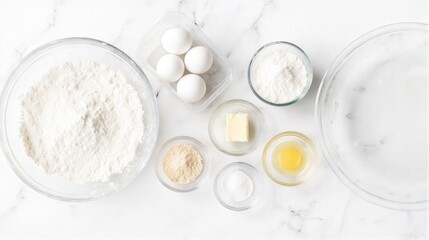 Fototapeta premium Baking Ingredients Arranged on a Marble Surface