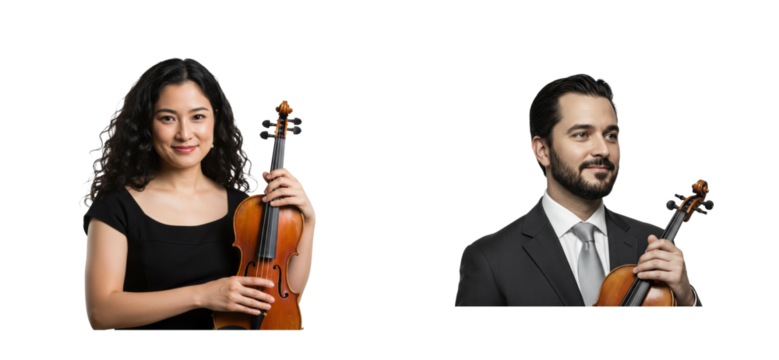 Live classical music performance by violinists concert hall portrait elegant environment professional viewpoint isolated set PNG