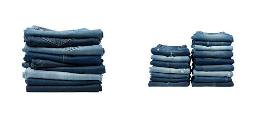 Organized denim stacks home closet textile display indoor setting top fashion organization isolated set PNG