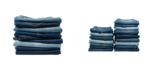 Organized denim stacks home closet textile display indoor setting top fashion organization isolated set PNG