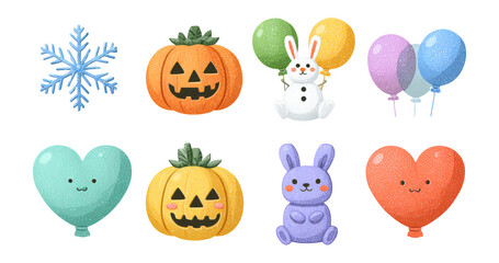 Fototapeta premium Colorful Halloween and Seasonal Clipart with Cute Characters and Elements