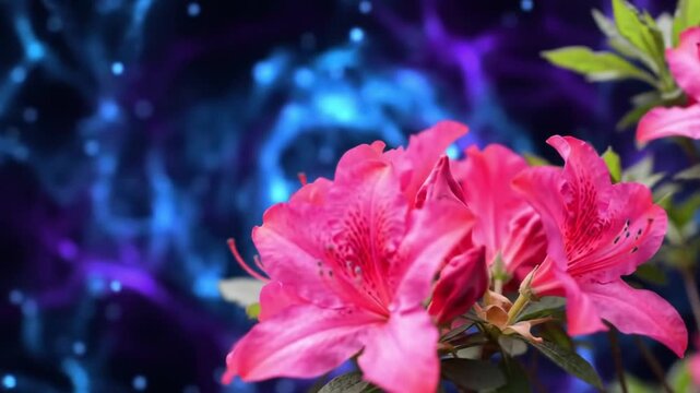 pink flowers with blue effect background