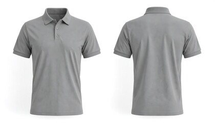 Gray polo shirt displayed on white background front and back view