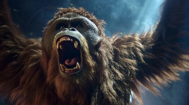 Orangutan Ferocious Standing and Roaring Full Body Generative AI