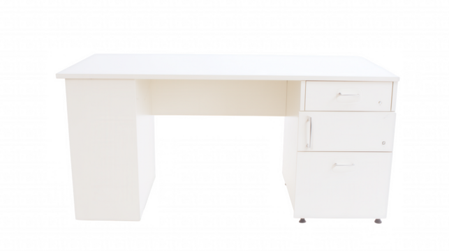 Modern desk with transparent base and metallic handles on transparent background