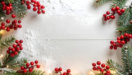 Festive Christmas Decoration with Red Berries and Green Pine Leaves