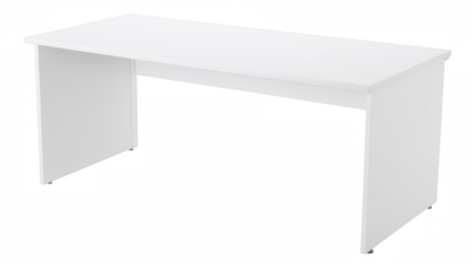 Sleek modern rectangular table with white finish and minimalist design on transparent background