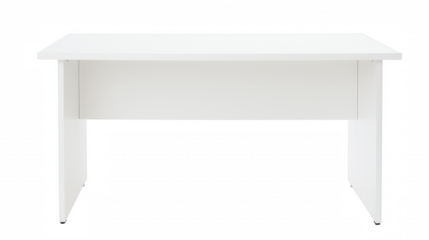 Sleek modern rectangular table with white monochromatic palette and transparent background