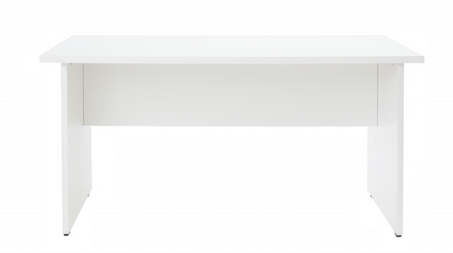 Sleek modern rectangular table with white monochromatic palette and transparent background