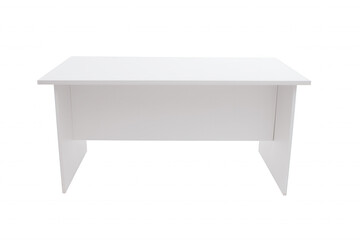 Minimalist contemporary desk with light wood finish and angled legs on transparent background