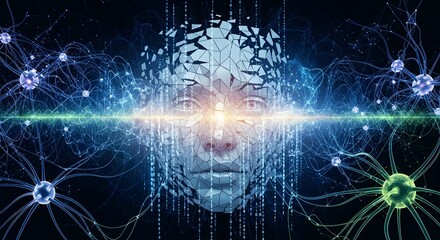 Artificial intelligence brain with neural network connections and data flow