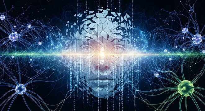 Artificial intelligence brain with neural network connections and data flow