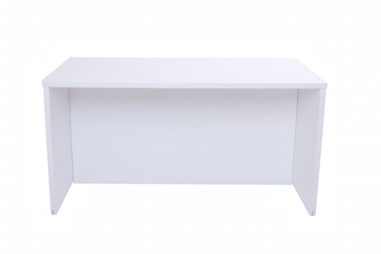 Sleek minimalist white desk with glossy finish on transparent background