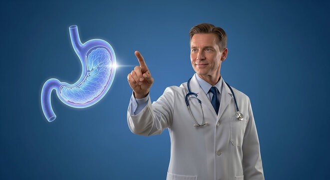 A young doctor uses digital technology and a stethoscope to aid in future medical care