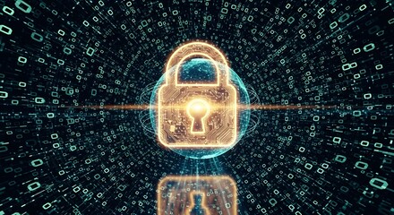 Digital padlock symbolizing secure data and cyber network protection
