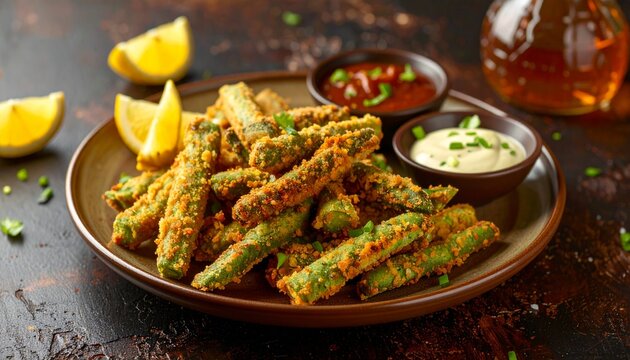 Peixinhos da Horta Green Bean Fritters with Lemon. Portuguese Fine Dining Food