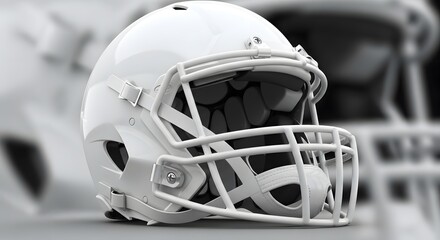 Fototapeta premium Sleek, pristine white American football helmet displayed prominently, showcasing modern protective gear for athletes in competitive sports.
