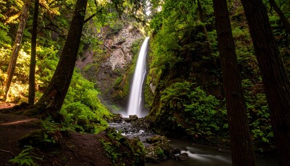 Lush waterfall cascading through a verdant forest (1)