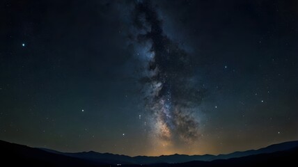 Fototapeta premium This image is a dramatic artistic rendering of a star-filled night sky over a desert landscape.