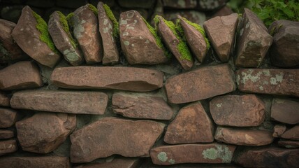 Old stone wall with moss, a rustic and natural texture for backgrounds, perfect for adding a vintage or historical touch to designs