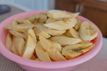 Sliced raw plantain for deep frying