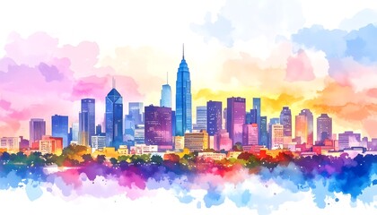 Colorful cityscape panorama