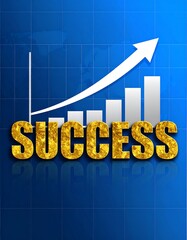 Graph showing upward trend, golden text "Success