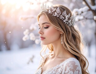 Elegant woman in winter wonderland