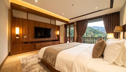 Luxurious bedroom with mountain view