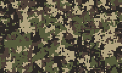 Abstract digital camouflage pattern.  Perfect for backgrounds, textures, or militarythemed designs.  Earthy tones blend seamlessly, offering a versatile, modern aesthetic.