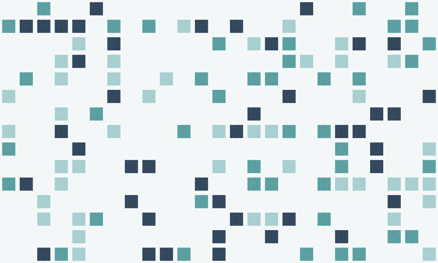 Abstract teal and dark blue square pixel pattern on white background.  Modern geometric design ideal for tech, digital, or corporate presentations, websites, and social media.