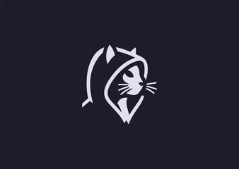 A simple minimalist silhouette of a cat wearing a hoodie.