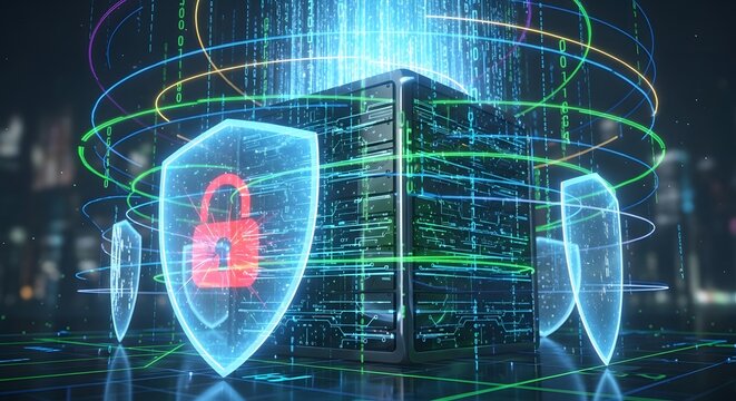 Secure server protection with digital shields and encryption for data safety