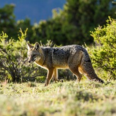 Naklejka premium Gray fox in a grassy meadow