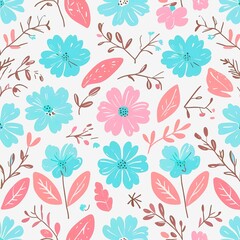 Fototapeta premium seamless floral pattern colour blue and pink