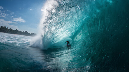 Mentawai Indonesia water shot, surfer deep inside emerald barrel