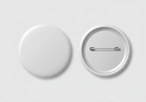 Blank Round Metal Badge with Pin Fastener and White Front Facing the Viewer
