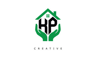 LP Home Care Logo - Green House and Hand Symbol for Real Estate, Eco Housing & Modern Branding