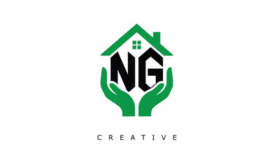 MG Home Care Logo - Green House and Hand Symbol for Real Estate, Eco Housing & Modern Branding