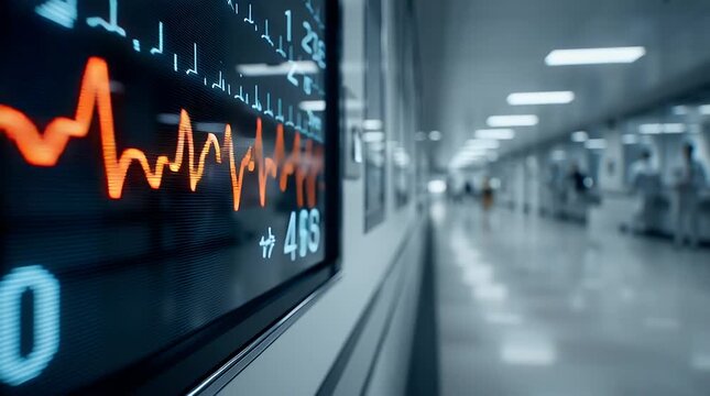 A hospital monitor with a flatline EKG and alarm 4K animation