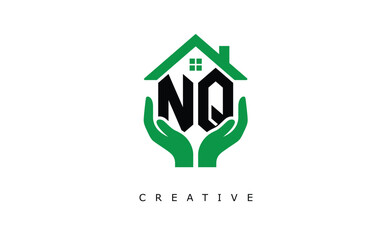 NQ Home Care Logo - Green House and Hand Symbol for Real Estate, Eco Housing & Modern Branding