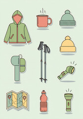Outdoor Adventure Essentials Illustration of Hiking Gear and Accessories