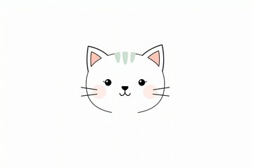 Cute cartoon cat face, white background, minimalist design, for kids' products