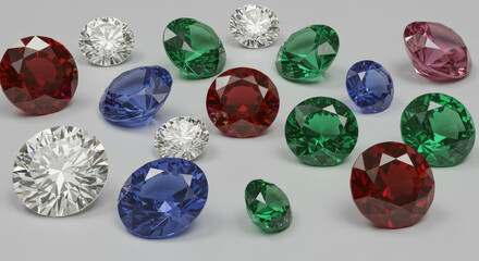 A Collection of Sparkling Precious Gemstones Including Sapphires Rubies and Emeralds