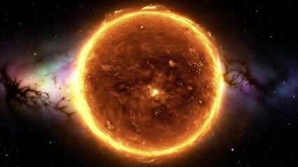 Fiery sun in the vast cosmos