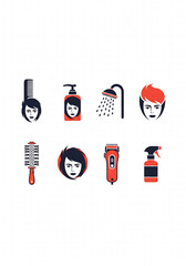 Hair Salon Icons Collection of Barber Tools and Hair Care Products