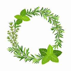 Naklejka premium ハーブの円形フレームをあしらった植物デザイン