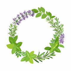 ハーブの円形フレームをあしらった植物デザイン