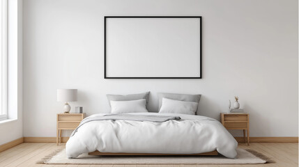 Cozy bedroom with a bed, end tables, and lamp. Ideal for interior design blogs, home decor websites, and lifestyle magazines.