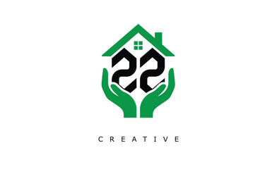 ZZ Home Care Logo - Green House and Hand Symbol for Real Estate, Eco Housing & Modern Branding